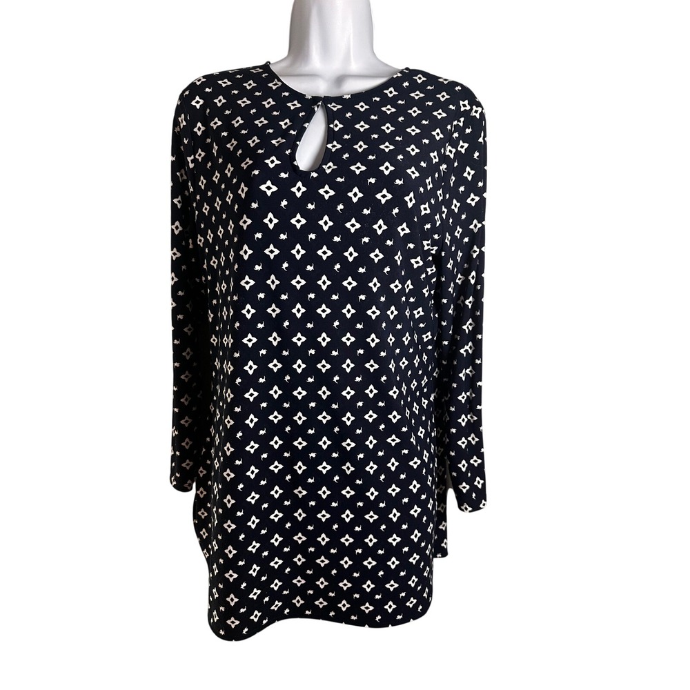 Lauren Ralph Lauren Navy Blue Geometric Star Print Keyhole Tunic Blouse‎ Medium